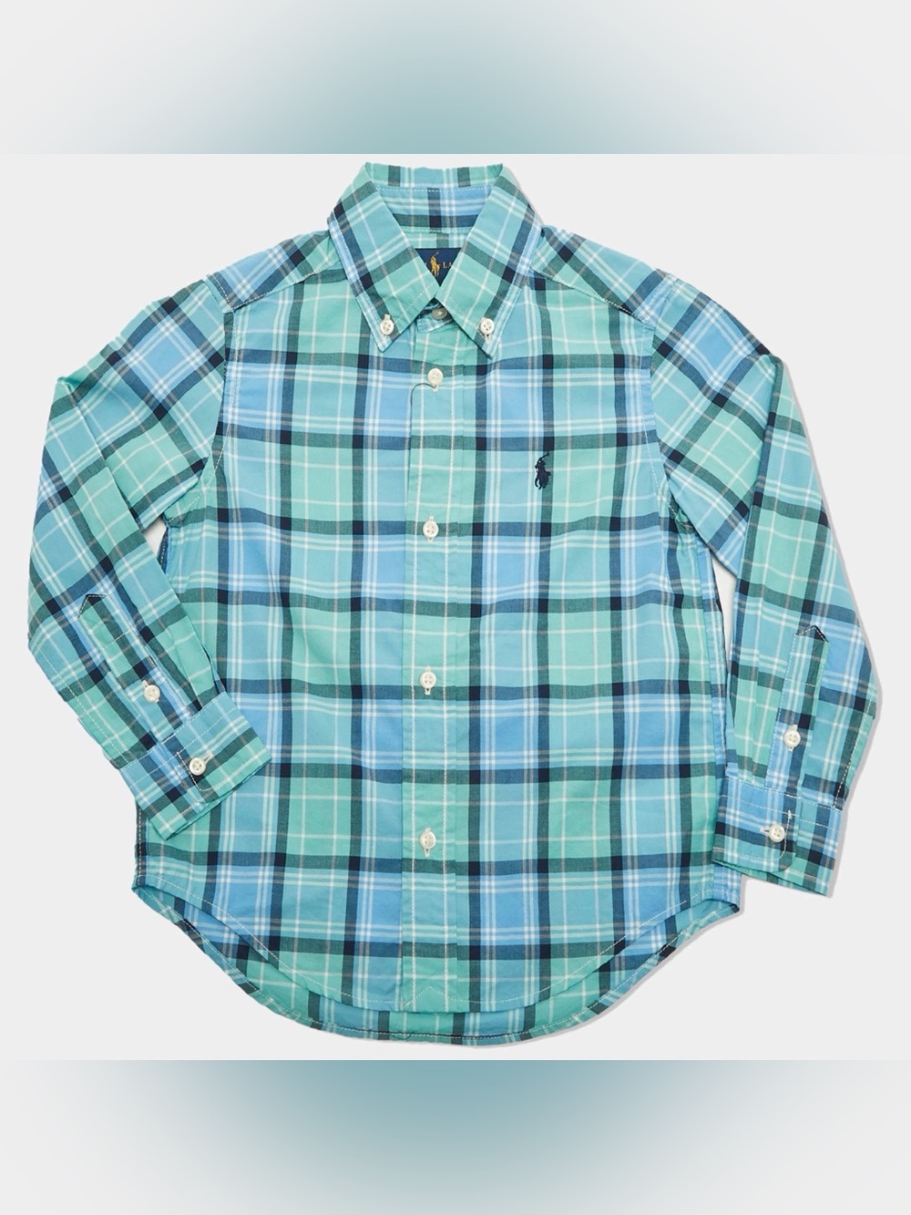 RALPH LAUREN Blue Green Plaid Cotton Poplin Button Down Shirt - M (10-12)